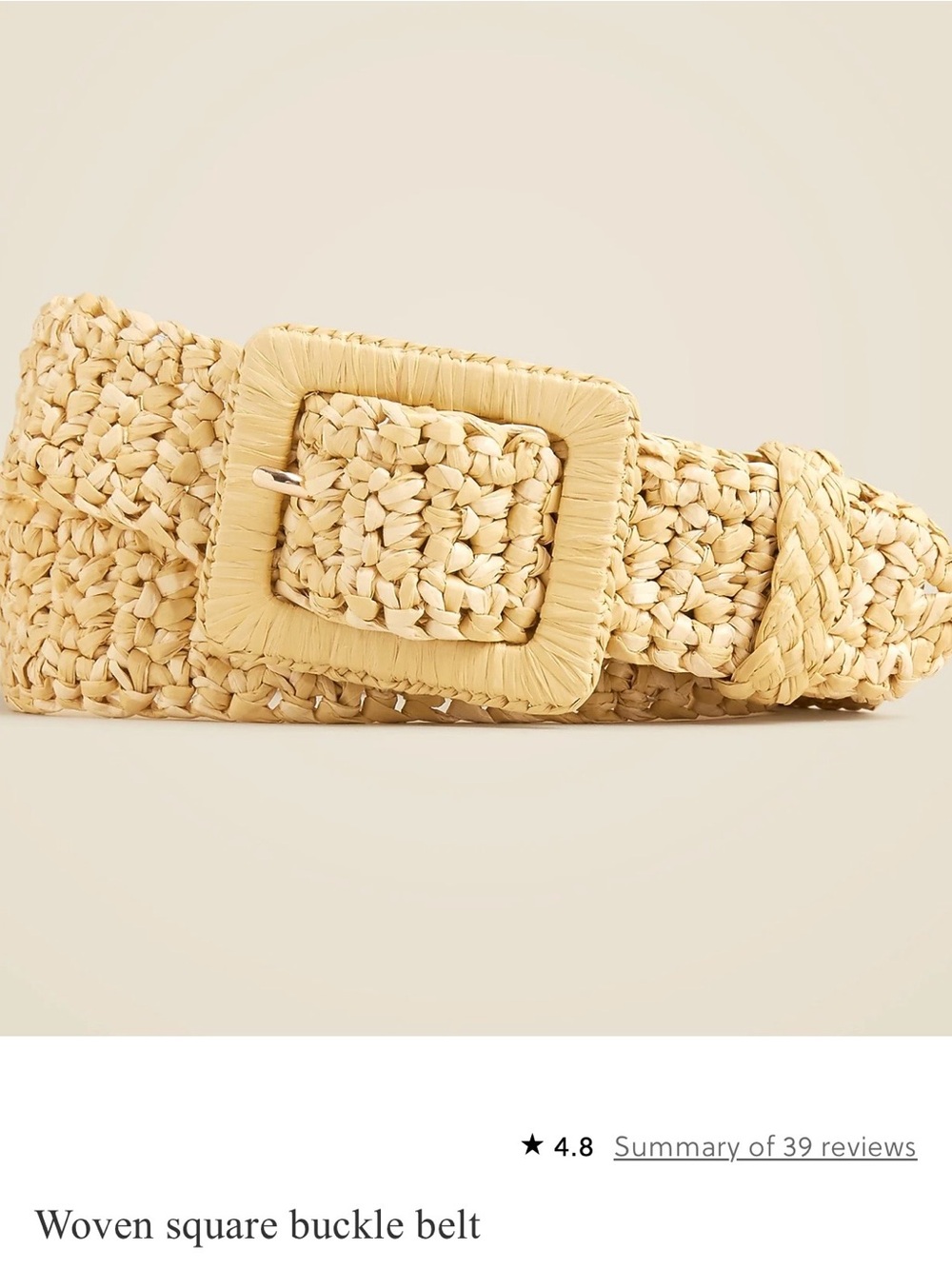 J. Crew Woven Square Buckle Belt Natural Rayon Raffia Belt Size XS/S